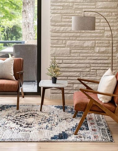 Rugs.com سجادة مجموعة Tucson - سجادة منخفضة زرقاء مثمنة بطول 4 أقدام مثالية لغرف المعيشة والمطابخ والمداخل in Kuwait