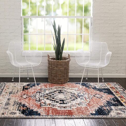 Rugs.com سجادة مجموعة Tucson - سجادة منخفضة زرقاء مثمنة بطول 4 أقدام مثالية لغرف المعيشة والمطابخ والمداخل in Kuwait