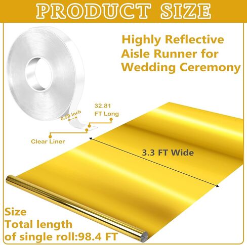 Tinideya 3.3 x 98.4 ft Mirror Rug Aisle Runner for Wedding Ceremony Double Sided Reflective Carpet Aisle Runner Walkway Rug Roll for Outdoor Birthday Graduation Party Decor(Gold) in Saudi Arabia