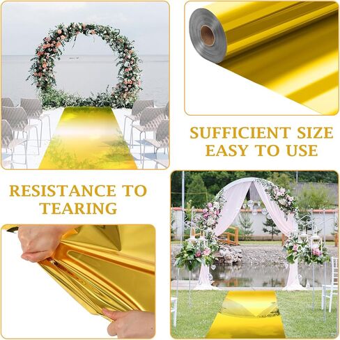 Tinideya 3.3 x 98.4 ft Mirror Rug Aisle Runner for Wedding Ceremony Double Sided Reflective Carpet Aisle Runner Walkway Rug Roll for Outdoor Birthday Graduation Party Decor(Gold) in Saudi Arabia