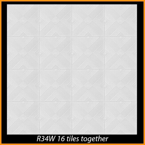20x20 Glue-Up Foam Decor Ceiling Tile, Plain White (R34 Malta, Pack of 48 (~126 sq.ft./Pack)) in Saudi Arabia