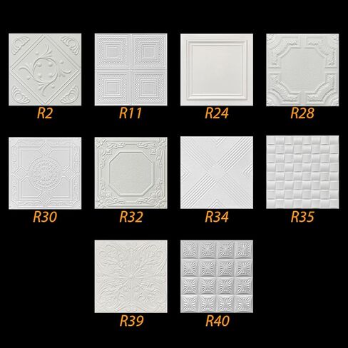 20x20 Glue-Up Foam Decor Ceiling Tile, Plain White (R34 Malta, Pack of 48 (~126 sq.ft./Pack)) in Saudi Arabia