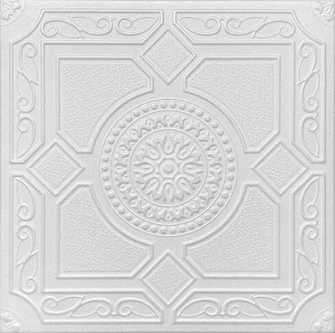20x20 Glue-Up Foam Decor Ceiling Tile, Plain White (R34 Malta, Pack of 48 (~126 sq.ft./Pack)) in Saudi Arabia