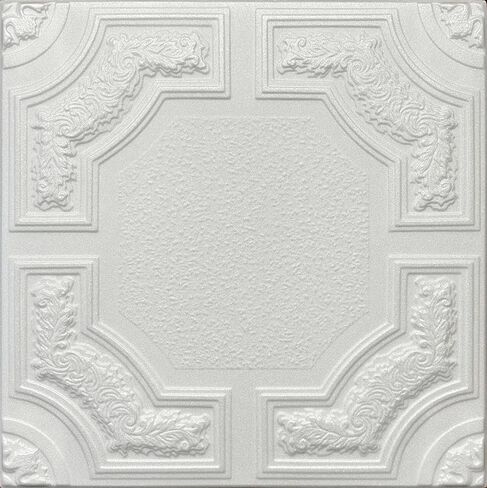 20x20 Glue-Up Foam Decor Ceiling Tile, Plain White (R34 Malta, Pack of 48 (~126 sq.ft./Pack)) in Saudi Arabia