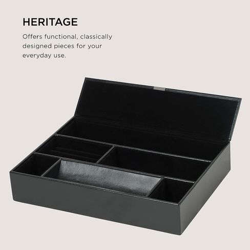WOLF Heritage Valet Tray, Black - Includes Five Compartments & Three Ring Rolls - Faux Leather Exterior + Ultra-Suede Lining in Saudi Arabia