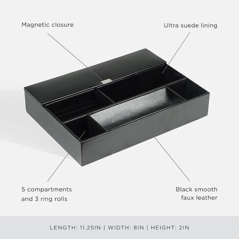 WOLF Heritage Valet Tray, Black - Includes Five Compartments & Three Ring Rolls - Faux Leather Exterior + Ultra-Suede Lining in Saudi Arabia