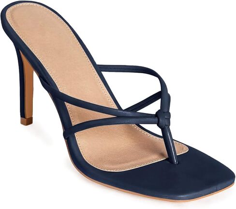 Coutgo Womens Heeled Sandals Strappy Square Toe Flip Flops Fashion Thong Slip on Stiletto Sandals in Kuwait
