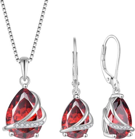 Teardrop Jewelry Set for Women 925 Sterling Silver Garnet Necklace and Earrings Set January Birthstone Jewelry Gifts for Her in Saudi Arabia