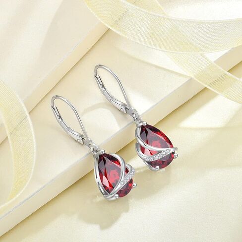 Teardrop Jewelry Set for Women 925 Sterling Silver Garnet Necklace and Earrings Set January Birthstone Jewelry Gifts for Her in Saudi Arabia