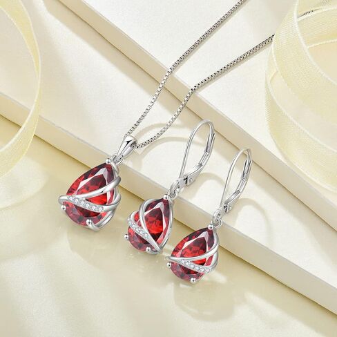 Teardrop Jewelry Set for Women 925 Sterling Silver Garnet Necklace and Earrings Set January Birthstone Jewelry Gifts for Her in Saudi Arabia