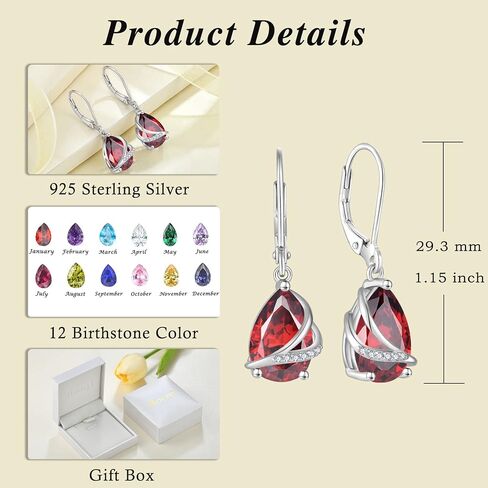 Teardrop Jewelry Set for Women 925 Sterling Silver Garnet Necklace and Earrings Set January Birthstone Jewelry Gifts for Her in Saudi Arabia