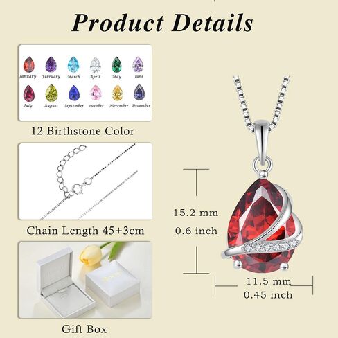 Teardrop Jewelry Set for Women 925 Sterling Silver Garnet Necklace and Earrings Set January Birthstone Jewelry Gifts for Her in Saudi Arabia