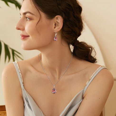 Teardrop Jewelry Set for Women 925 Sterling Silver Garnet Necklace and Earrings Set January Birthstone Jewelry Gifts for Her in Saudi Arabia