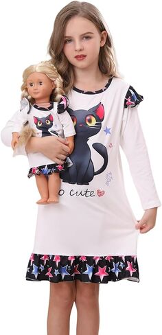 Bow Dream Girl Dress Cute Cartoon and Matching American Girl Doll Clothes Accessories for Girls Dresses White Cat in Saudi Arabia