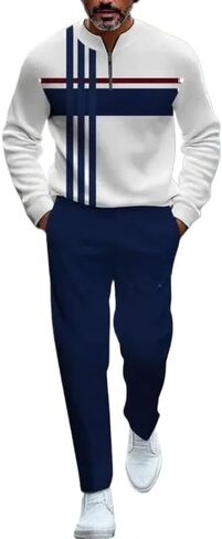 Men's 3D printed sportswear jogging pants set long sleeved half zipper round neck sweatshirt long pants two-piece set in Saudi Arabia