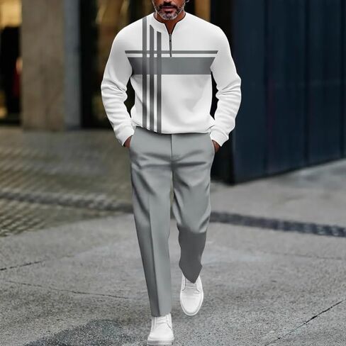 Men's 3D printed sportswear jogging pants set long sleeved half zipper round neck sweatshirt long pants two-piece set in Saudi Arabia