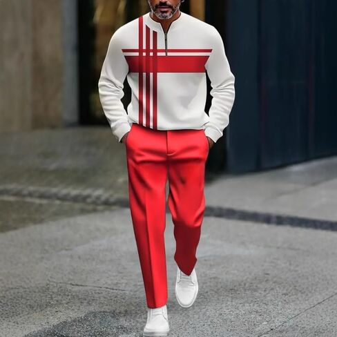 Men's 3D printed sportswear jogging pants set long sleeved half zipper round neck sweatshirt long pants two-piece set in Saudi Arabia