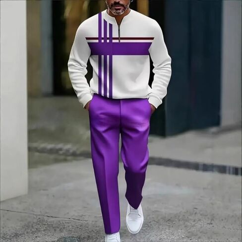 Men's 3D printed sportswear jogging pants set long sleeved half zipper round neck sweatshirt long pants two-piece set in Saudi Arabia