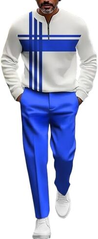 Men's 3D printed sportswear jogging pants set long sleeved half zipper round neck sweatshirt long pants two-piece set in Saudi Arabia