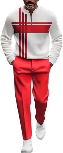 Men's 3D printed sportswear jogging pants set long sleeved half zipper round neck sweatshirt long pants two-piece set in Saudi Arabia