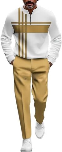 Men's 3D printed sportswear jogging pants set long sleeved half zipper round neck sweatshirt long pants two-piece set in Saudi Arabia
