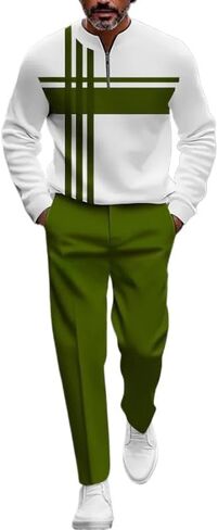 Men's 3D printed sportswear jogging pants set long sleeved half zipper round neck sweatshirt long pants two-piece set in Saudi Arabia