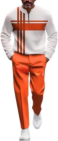 Men's 3D printed sportswear jogging pants set long sleeved half zipper round neck sweatshirt long pants two-piece set in Saudi Arabia
