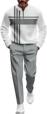 Men's 3D printed sportswear jogging pants set long sleeved half zipper round neck sweatshirt long pants two-piece set in Saudi Arabia
