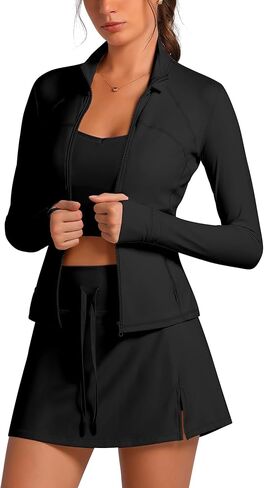 Workout Sets for Women 3 Piece Long Sleeve Zip Up Jacket with Cami Top and Tennis Dress Yoga Athletic Outfits in Saudi Arabia