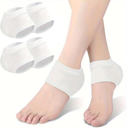 4 Pairs Silicone Heel Protectors for Cracked Heels, Heel Spurs, Plantar Fasciitis - Gel Heel Pads, Unisex-White in Saudi Arabia