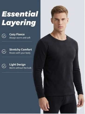 Men’s Thermal Underwear Set, 2-Piece Fleece Lined Base Layer Top & Bottom, Lightweight Stretch Microfiber in Saudi Arabia