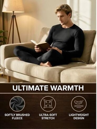 Men’s Thermal Underwear Set, 2-Piece Fleece Lined Base Layer Top & Bottom, Lightweight Stretch Microfiber in Saudi Arabia