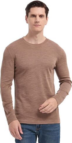 100% Merino Wool Men's Mid Weight Long Sleeve Thermal Shirt, 260gsm Undershirt, No-Odor Base Layer in Kuwait
