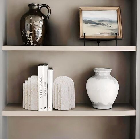 مجموعة من 2 مساند كتب حديثة للكتب الثقيلة، نهايات كتب مزخرفة من الراتنج للأرفف، سدادة حامل كتب ديكور جمالي لديكور رف الكتب، ديكور المنزل، ديكور المكتب (بيج) in Kuwait