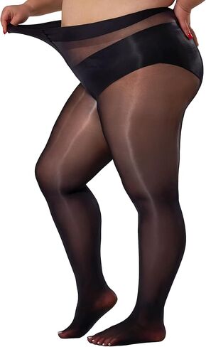 Shiny Tights for Women, Plus Size Black Sheer Ultra Shimmery Pantyhose, Sexy Oil Glossy Stockings Nylon in Saudi Arabia
