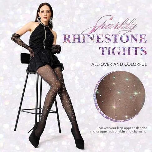 MANZI Rhinestone Sheer Tights Sparkle Shimmer Pantyhose in Saudi Arabia
