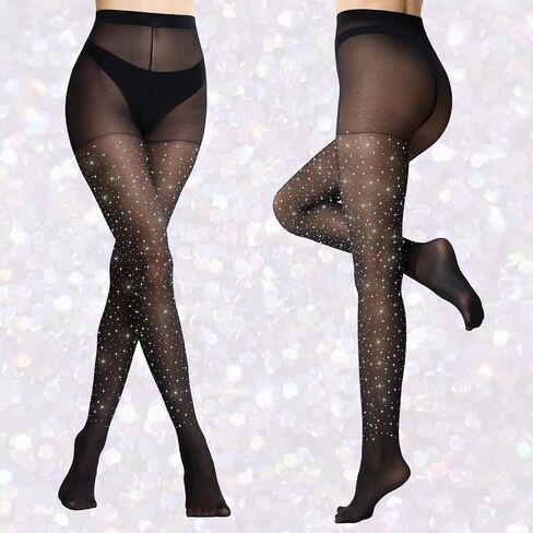 MANZI Rhinestone Sheer Tights Sparkle Shimmer Pantyhose in Saudi Arabia