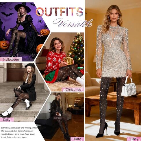 MANZI Rhinestone Sheer Tights Sparkle Shimmer Pantyhose in Saudi Arabia