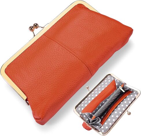 Geninue Leather Wallet Clutch Kiss Lock Purse,Multi-Compartment Card Holder,Phone Bag for iPhone 17 16 15 14 13 12 11 Pro Max,Gift for Women Mum Daughter Granddaughter (Burgundy) in Saudi Arabia