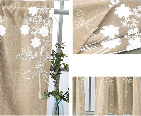vctops Boho Embroidered Window Kitchen Tier Set Rod Pocket Short Curtain for Bathroom Kitchen Cafe Curtains, 2 Panels, 29" x 24" Light Brown in Saudi Arabia