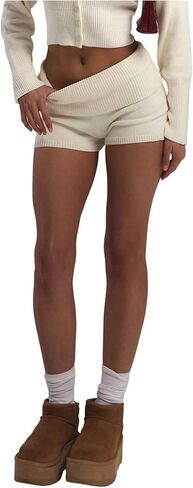 Verdusa Women's Comfiest Airport Outfits Y2K Fold Over Shorts Ribbed Knit Mini Lounge Shorts Quiet Luxury Clothes in Saudi Arabia