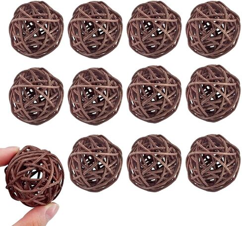 12PCS 1.2 Inch Gold Wicker Rattan Balls Fade Resistant Decorative Orbs for Home Decor Wedding Centerpiece Bowls Vase Fillers Decorative Spheres for Bowls Table Decor (30mm) in Kuwait