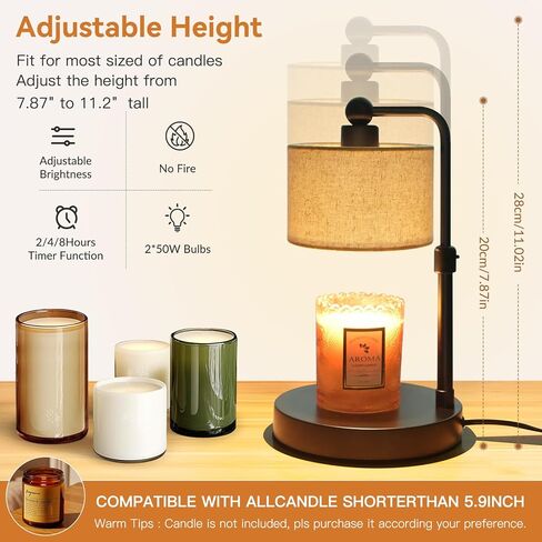 Candle Warmer Lamp with Timer, Height Adjustable Electric Candle Warmer Lamp with 2 Bulbs, House Warming Gifts, Vintage Bedroom Decor Compatible with Various Candles, Chritstmas Gifts Birthday Gifts in Kuwait
