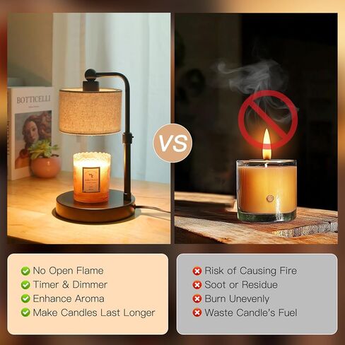 Candle Warmer Lamp with Timer, Height Adjustable Electric Candle Warmer Lamp with 2 Bulbs, House Warming Gifts, Vintage Bedroom Decor Compatible with Various Candles, Chritstmas Gifts Birthday Gifts in Kuwait