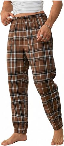 Wdirara Men's Flannel Pajama Pants Plaid Plaid Herastic Leach Sleep Lounge in Kuwait