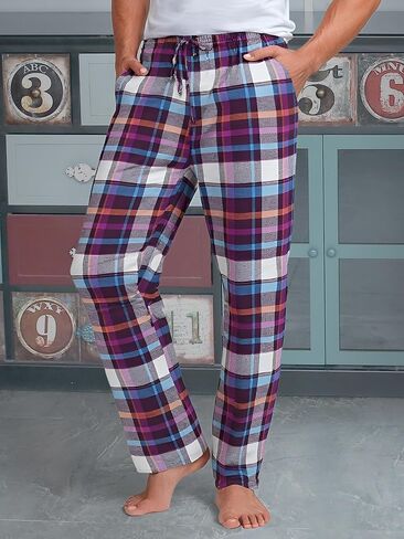 Men's Casual Cotton Flannel Plaid Drawstring Waist Pajamas Pants Sleepwear in Saudi Arabia