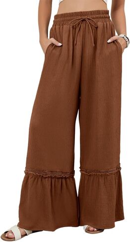 Dokotoo Women's Pants Causal High Waisted Wide Leg Pants Woman Loose Drawstrings Lace Trousers with Pockets in Saudi Arabia