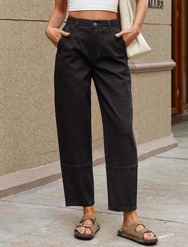 Women Wide Leg Pants, High Waisted Barrel Cropped Pants Casual Harem Trousers with Cuff Split Design in Saudi Arabia