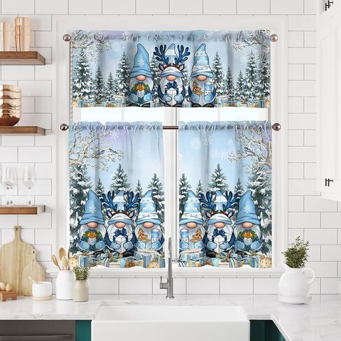 Winter Kitchen Curtains Short and Valance Set Pink Snowflake Dining Room Fabric Curtain Drapes Holiday Cafe Curtains Valance for Home Decor in Saudi Arabia