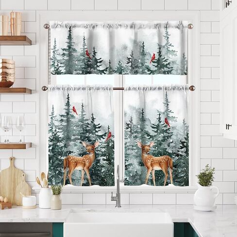 Winter Kitchen Curtains Short and Valance Set Pink Snowflake Dining Room Fabric Curtain Drapes Holiday Cafe Curtains Valance for Home Decor in Saudi Arabia